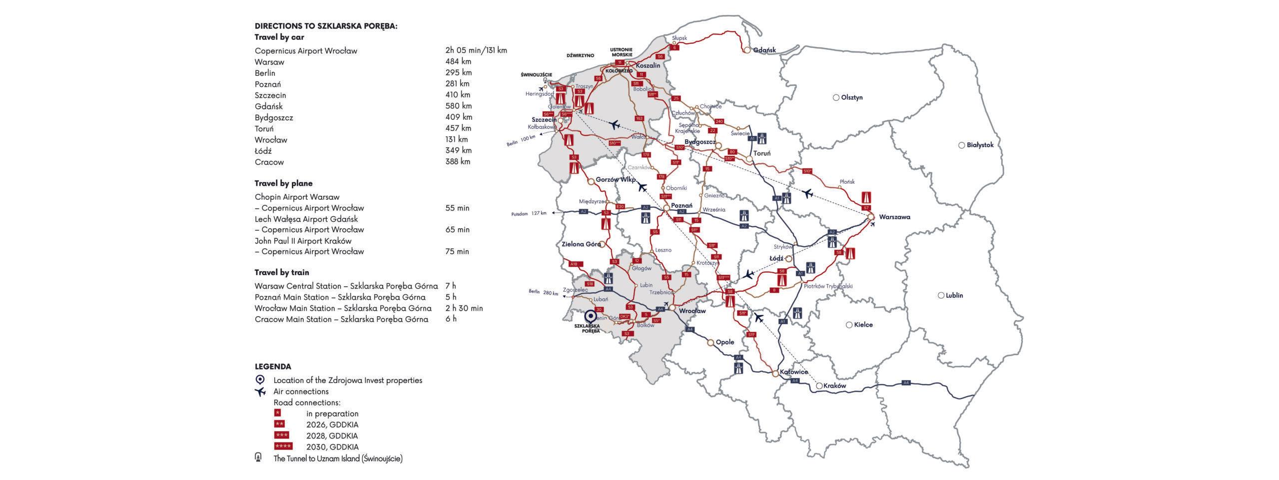 Mapa Polski z dojazdami i Lokalizacja Cristal Apartments Szklarska Poręba – ul. Kołątaja 4B