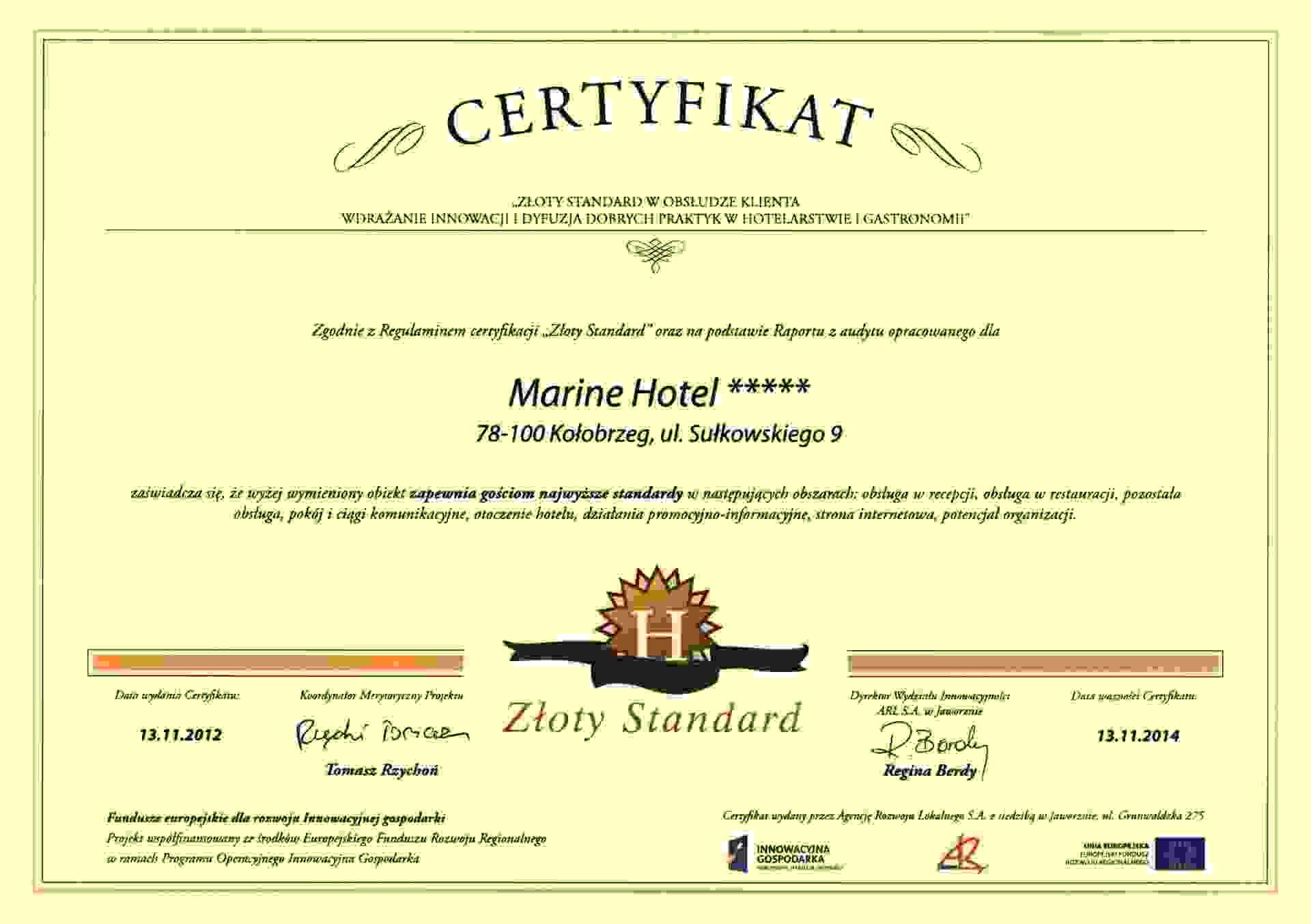 Zloty Standard certyfikat
